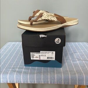 Sperry Brown and Cream Sandals with Woven Design